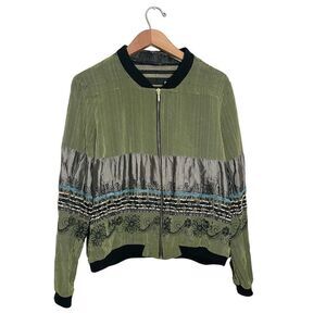 Flou By Shadia Embroidered Mesh Jacket Women’s Large Bohemian Rare Green‎